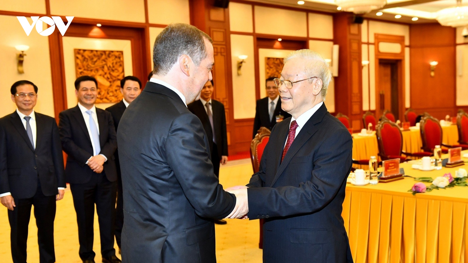 Tổng Bí thư hội đàm với Chủ tịch Đảng Nước Nga Thống nhất Dmitry Medvedev